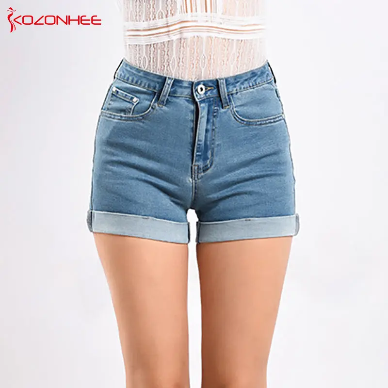 Light Blue Crimping Women Denim Shorts With High Waist Stretch Skinny Female Summer Shorts For Women S Jeans 0 Shorts Aliexpress