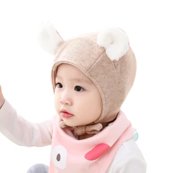 

Solid Baby Earflap Hat Toddler Boy Girl Warm Autumn Skull Cap with Cute Bear Ears Comfortable Cotton Lining Newborn Thick Hat