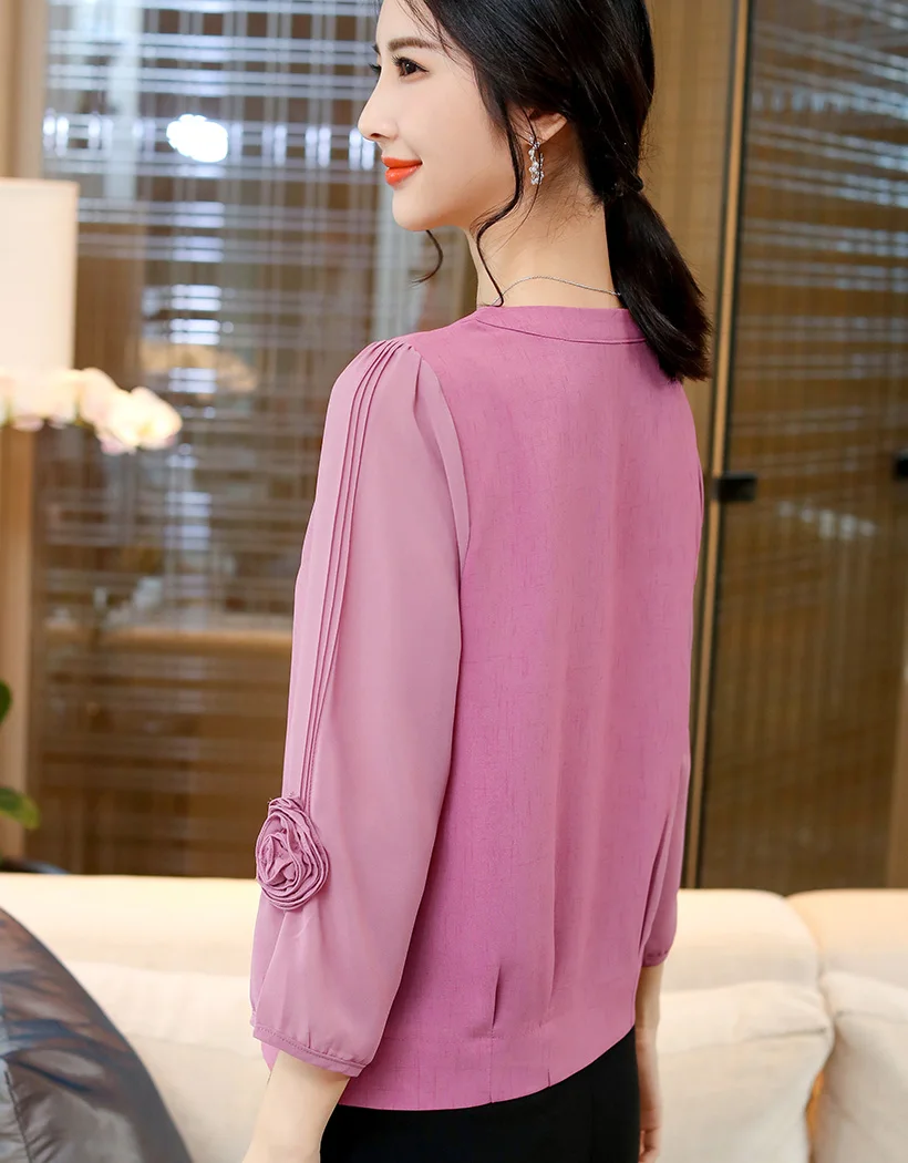 Новинка осени blusas mujer de moda шифоновая блузка рубашка модная повседневная с бантом 3/4 рукавом женская блузка рубашка и топы