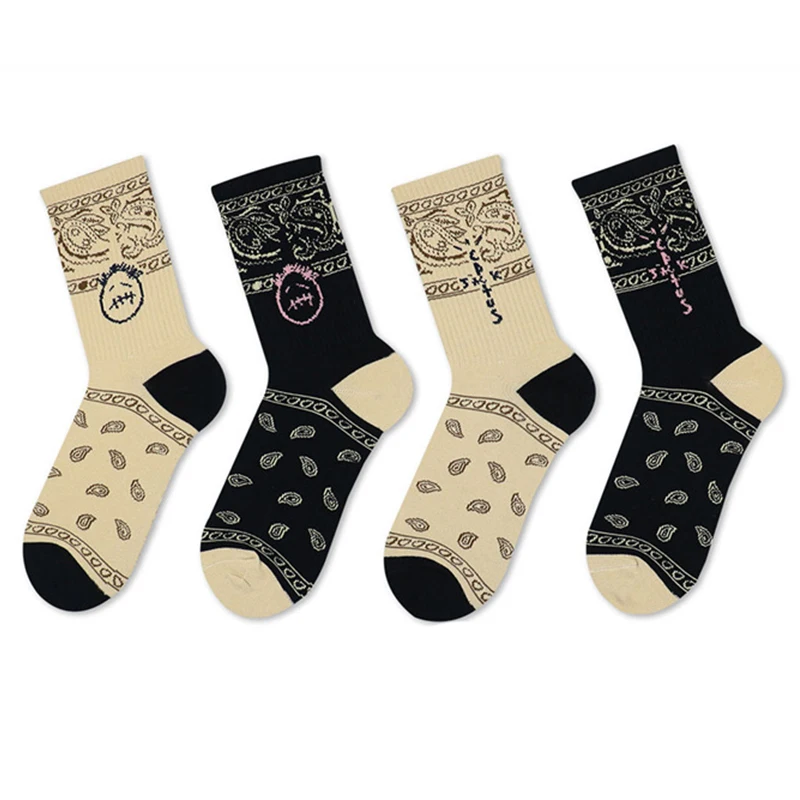 Travis Scott Crew Socks For Men Fashion Casual Socks Male Cactus Jack Bandanas Socks Streetwear Hip Hop Cotton Couple Happy Sock