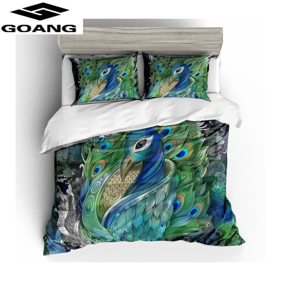 

GOANG 3d bedding sets bed sheet duvet cover and pillowcase luxury Home textiles 3d digital printing green peacock home decor