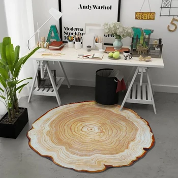 

3D Artificial Round Wood Stack Annual Print Wood Carpet Waterproof Rugs Home Carpet Floor Mat For Living Room Or Bedroom