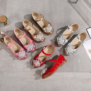 

JY Children girls Crystal Shoes dance Shoes Flat Party Princess girl Shoes gold pink sliver red 25-36 619-7 GZX02