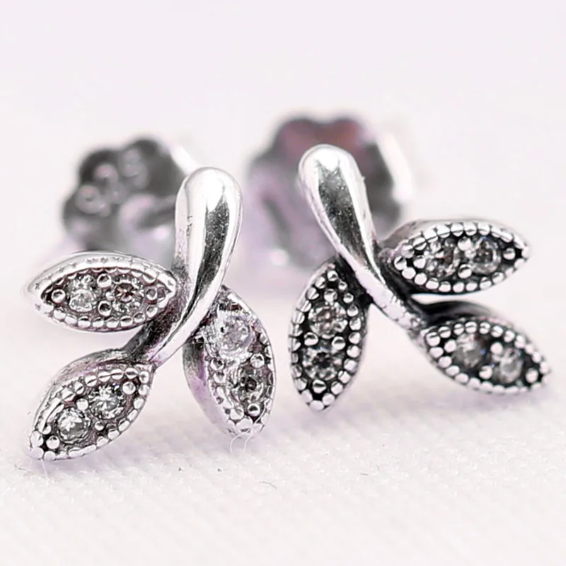

Authentic 925 Sterling Silver Earring Sparkling Leaves Studs Earrings For Women Wedding Party Gift fit Lady Jewelry