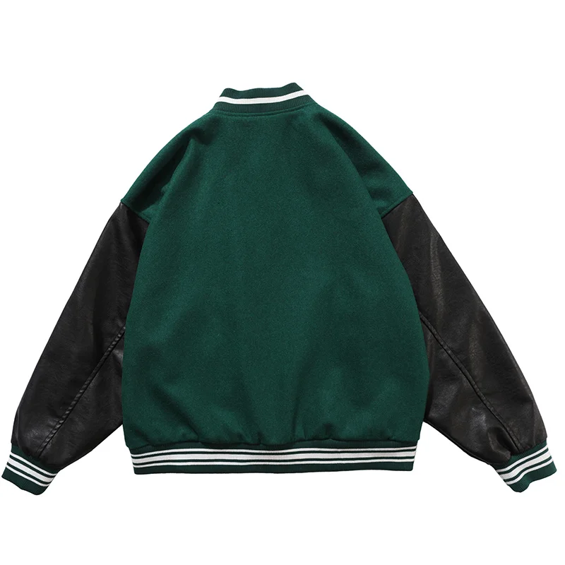 Hip Hop Furry Bone Patchwork Color Block Jackets Mens Harajuku College Style Bomber Jacket Men Baseball Coats 3 color