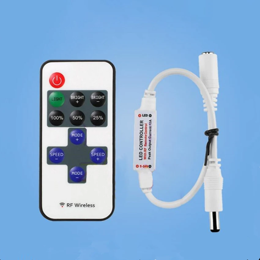 RF11 ключ Мини светодиодный контроллер монохромный светильник Беспроводной RF пульт дистанционного управления диммер постоянного тока Женский 5-24 в PWM технология управления