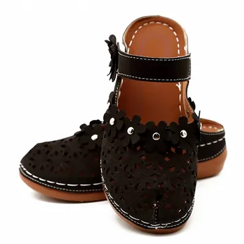 

Women's Sandals 2020 Summer Handmade Ladies Shoes Leather Floral Sandals Women Flats Retro Style Shoes Woman