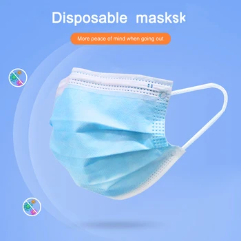 

Blue 50pcs Disposable Non-woven Face Mouth Masks Face Safety Masks Face Care Elastic Earloop Mask