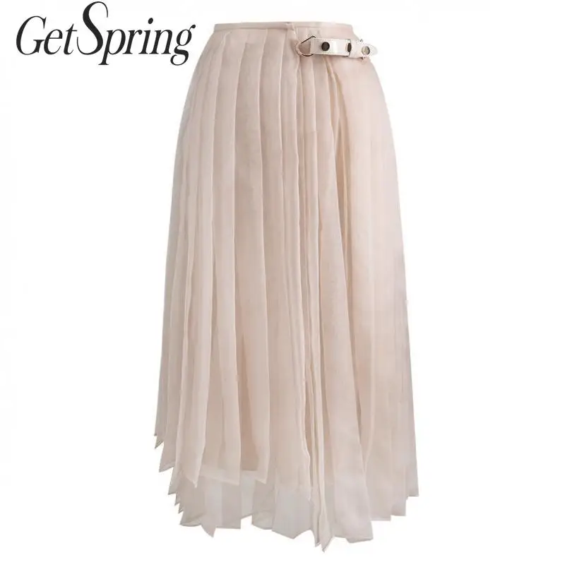 Getвесенняя Женская юбка асимметричная плиссированная юбка с завышенной талией Женская Асимметричная универсальная винтажная розовая длинная юбка Новая мода