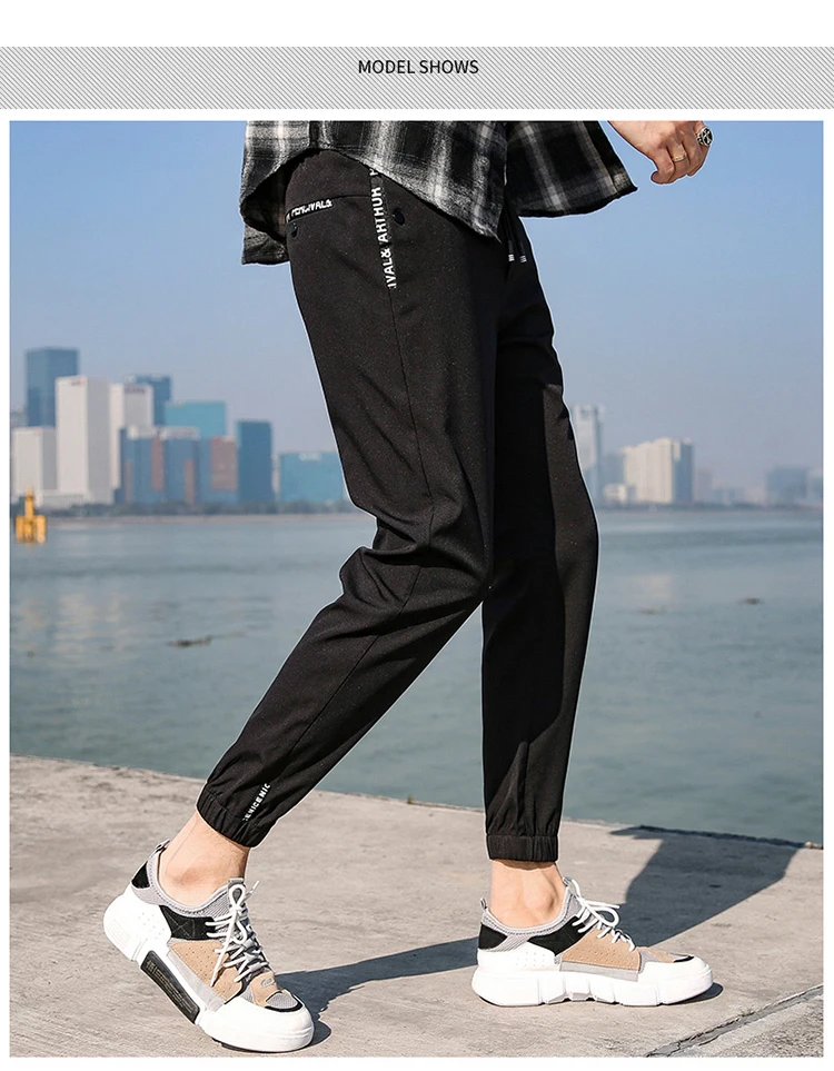 Casual pants men new ankle-length loose men's pants trend wild elastic waist pants large size fashion solid color trousers