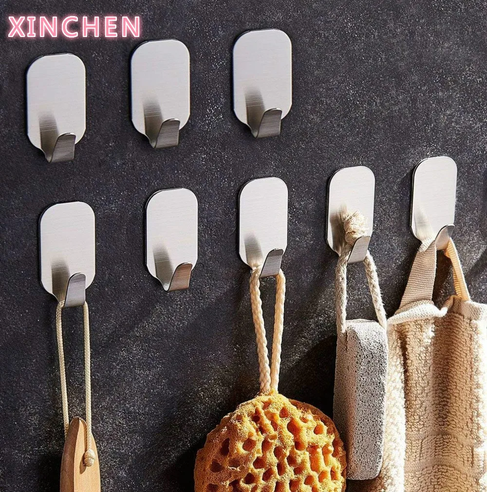 

XINCHEN 8PCS/Set Wall Hook For Bathroom Kitchen Bag Towel Key Clothes Coat Holder 304 Stainless Steel Robe Hook Self-adhesive
