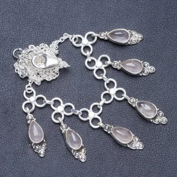 

Natural Rose Quartz Handmade Unique 925 Sterling Silver Necklace 16+1" Y5436