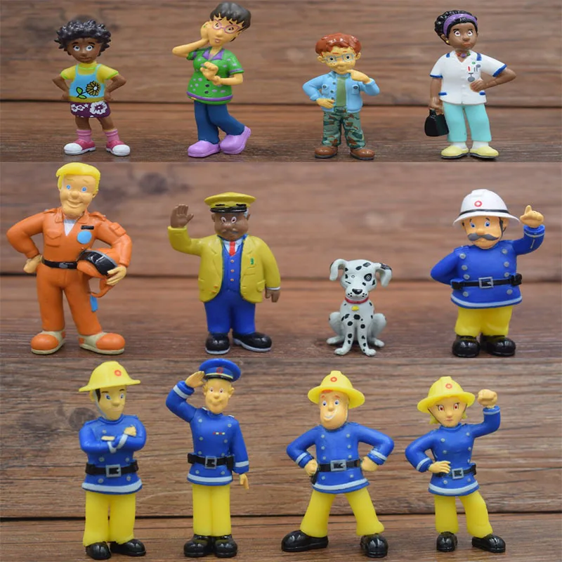 12Pcs Set Anime Fireman Sam Action Figure Auto PVC Figures Fireman Sam Figurine 3-6cm Cartoon Model Collections For Kids Toys