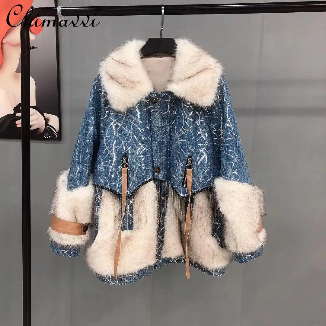 Женская джинсовая куртка с длинным рукавом свободная повседневная из денима