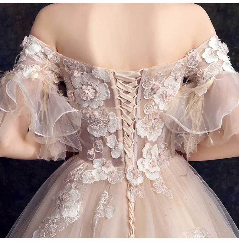 SSYFashion, новинка, свадебное платье цвета шампанского, романтичное, для невесты, вырез лодочкой, кружево, вышивка бисером, длинное свадебное платье, Vestido De Noiva