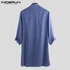 INCERUN Men Shirt Solid Color Stand Collar Long Loose Vintage Casual Tops Indian Clothes Camisa Sleeve Men Long Shirts 2022 5XL ► Photo 2/6