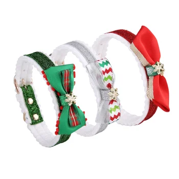

1Pcs Christmas Pet Collar Bow Collar Necklace Creative Snowflake Neck Chain for Pet Cat Kitten Dog(Green)