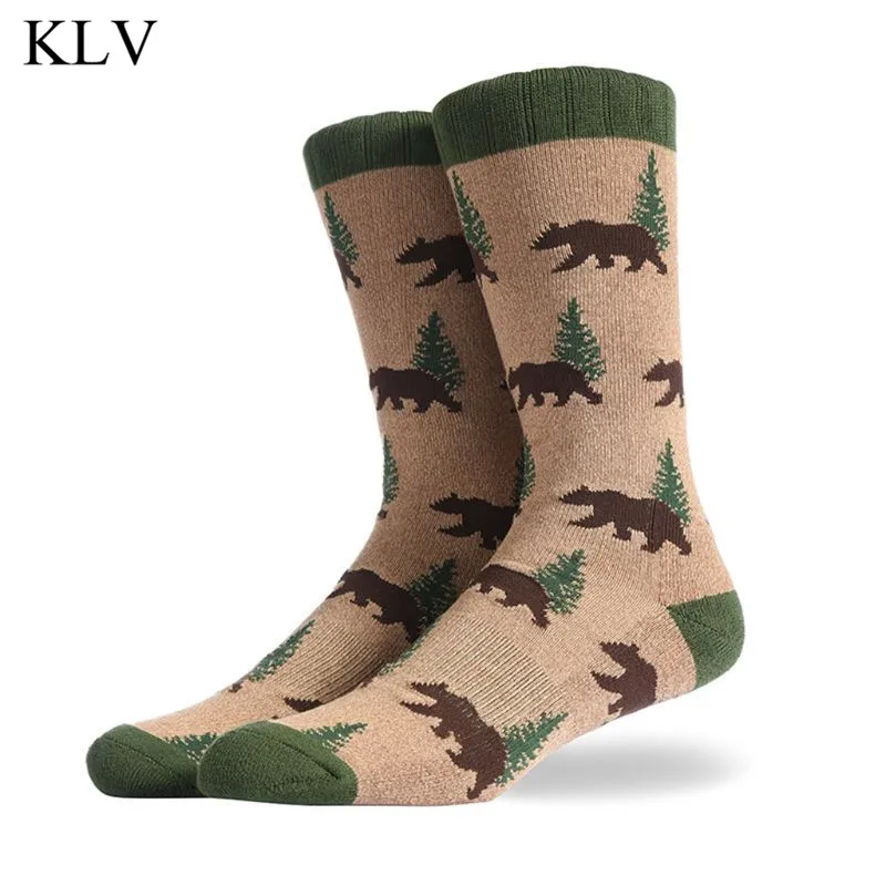 

Men Funny Animal Cotton Socks Contrast Color Harajuku Fox Elk Bear Maple Leaf Printed Sports Over Calf Long Hosiery