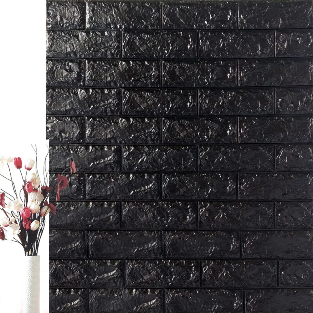 1 шт. 3D наклейки на стену имитация кирпича украшения в спальню водонепроницаемые самоклеющиеся обои для гостиной у телевизора на кухне Декор фона - Цвет: Black