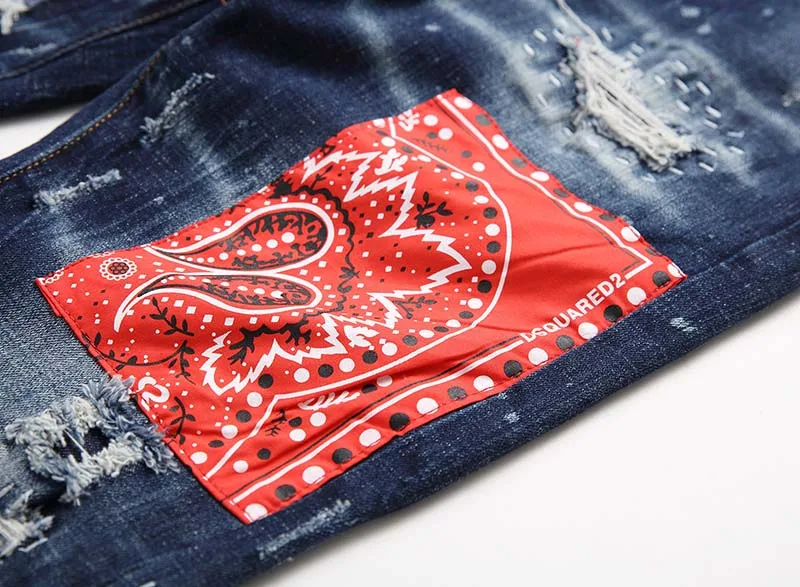 KIOVNO Fashion Men Ripped Distressed Denim Trousers Punk Style Badge Patchwork Jeans Pants Male Streetwear Straight (6)