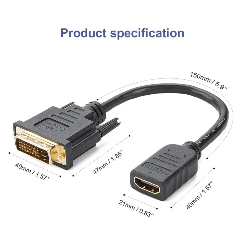 2-Pack Кабель HDMI-DVI 0,5 футов Би-направление HDMI Женский к DVI(24+ 1) папа адаптер Поддержка 1080P Full HD 3D Raspberry Pi Roku