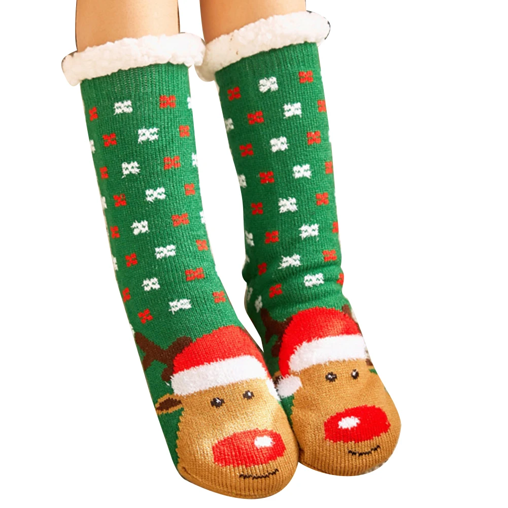 Winter Christmas Tree Santa Elk Non-slip Coral Fleece Middle Tube Floor Socks Soft Calze Calcetines носки с принтом