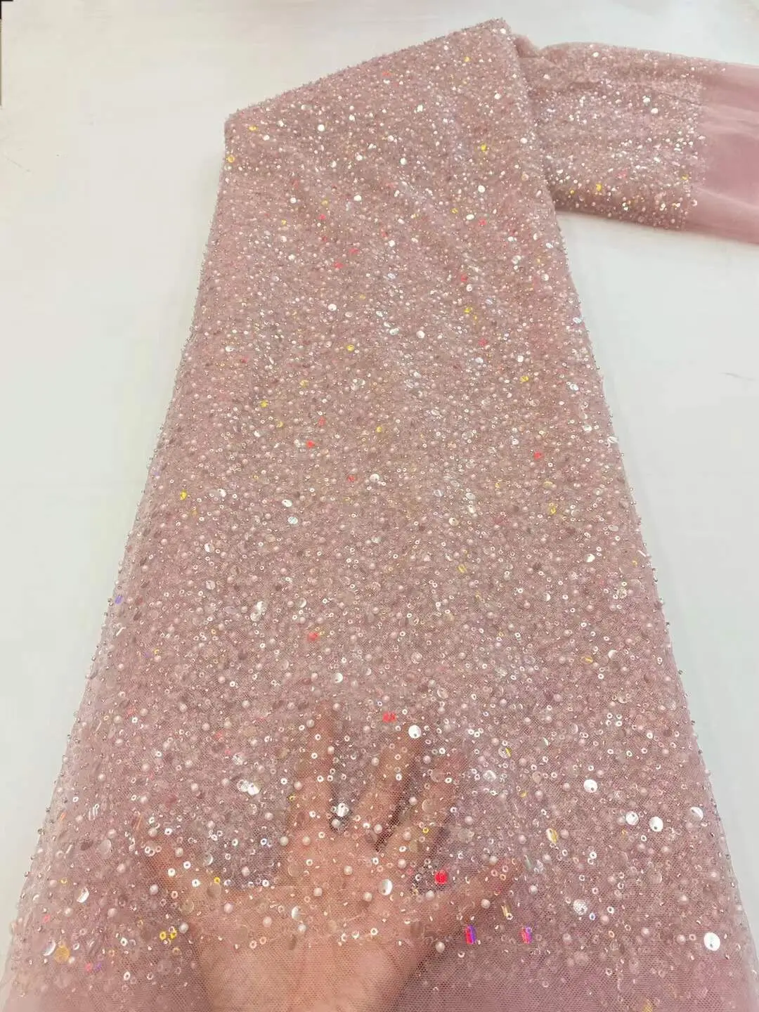 

African Sequins and beads Fabric French Tulle Mesh Lace Fabric For Bridal Material J-2686813 High Quality Nigerian Lace