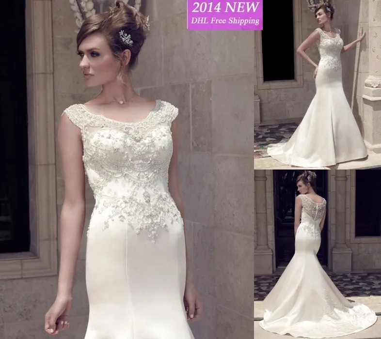 novo elegante sereia com namorado apliques em органза e cetim vestidos de noiva personalizado-feito wv-39
