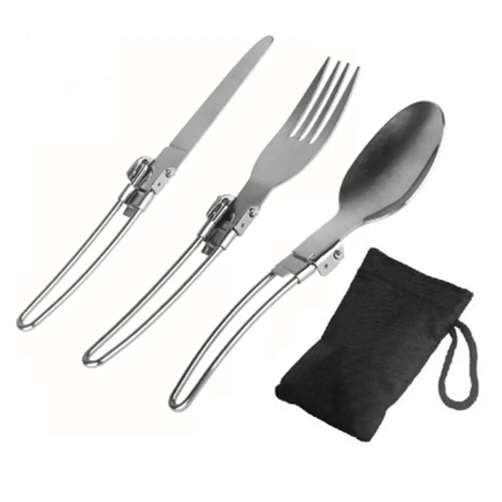 3pcs/set Folding Stainless Steel Cutlery Dinnerware Sets Portable