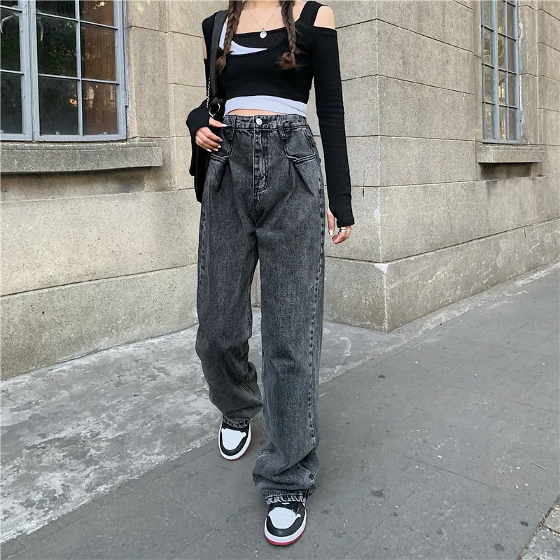 

Woman Jeans High Waist Clothes Wide Leg Denim Clothing Blue Streetwear Vintage Quality Nice Vogue Harajuku Straight Pants