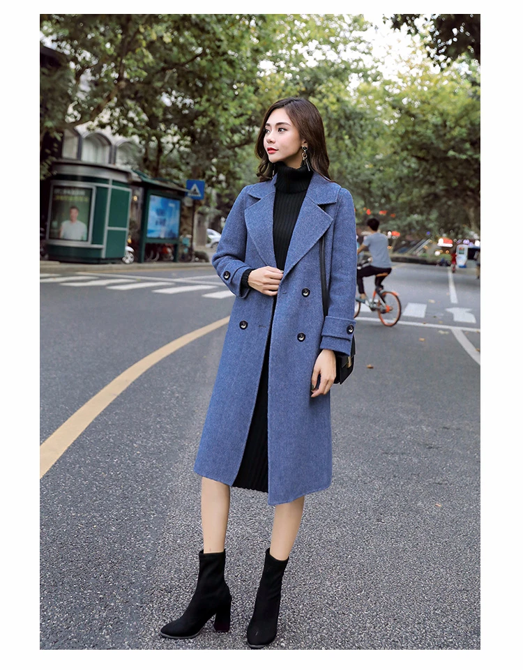Длинное плотное зимнее женское пальто в Корейском стиле, двубортное однотонное пальто и куртки modis, Осеннее новое поступление