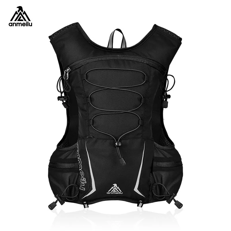 black ANMEILU, дорожный рюкзак для бега по пересеченной местности, 5л, сумка для воды, жилет для велоспорта, пешего туризма, марафона, на открытом воздухе, для мужчин и женщин, на обоих плечах, жилет - Цвет: black