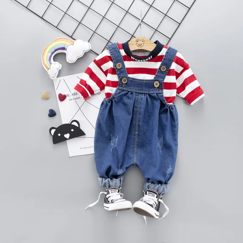 

2019 Children Spring And Autumn Clothes tiao wen kuan Fashion Style Suspender Pants Two-Piece Set Fashion