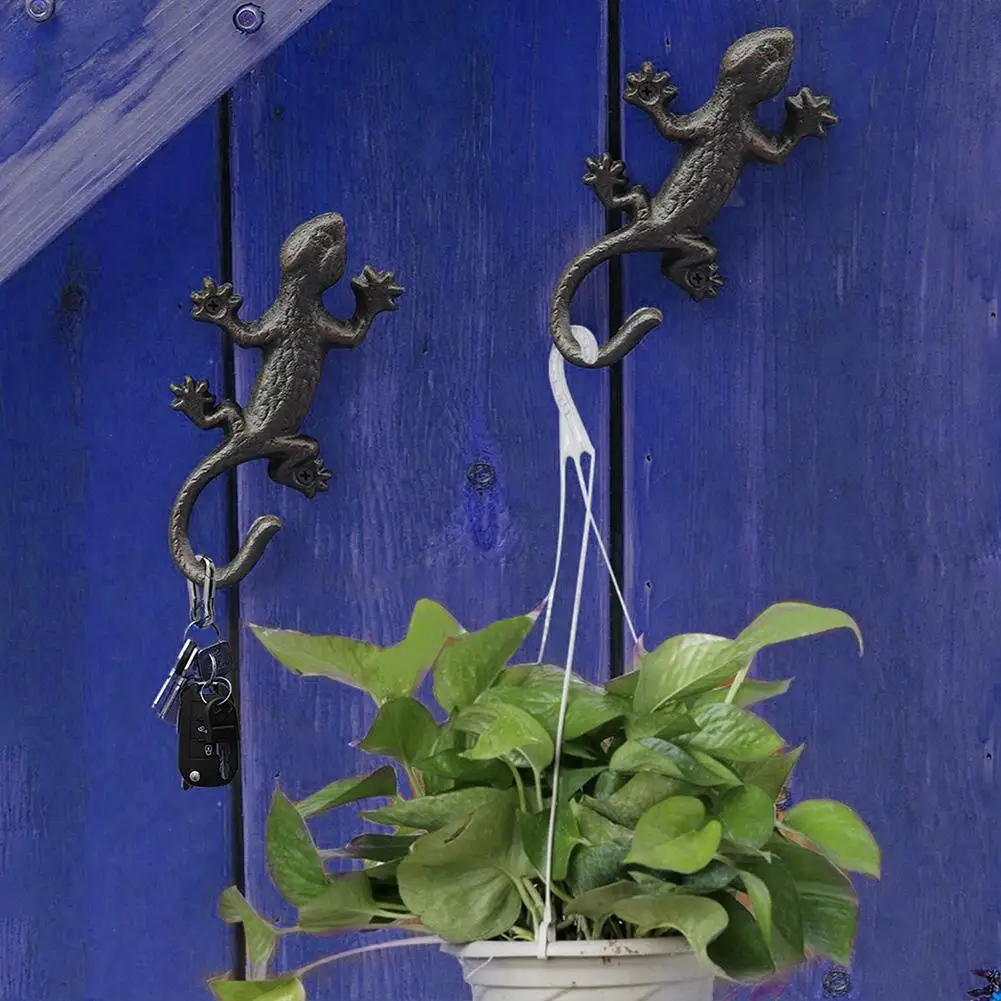 Gancio da parete vintage in ghisa Gancio in tessuto a forma di geco Manopole per mobili Decorazione da parete con gancio da giardino decorativo antico montato a parete  15