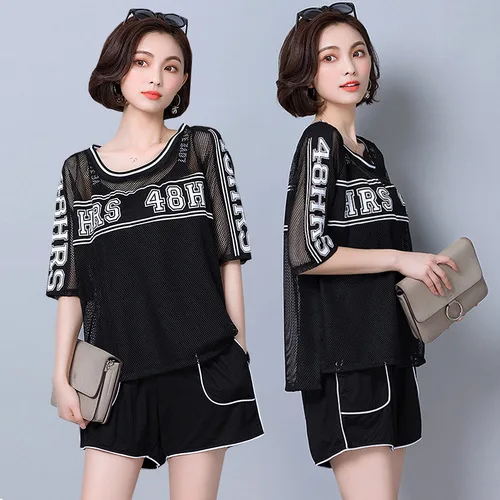 

Large Size Dress 2019 Summer New Style Fat Mm Plus-sized Short Sleeve by Age Summer Cover-up Shorts Three-piece Set