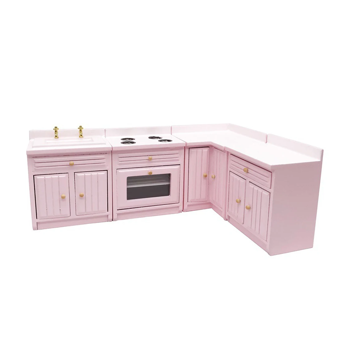 Unidad De Disipador De Madera Con Blanco Y Dorado grifos fregadero casa de muñecas en miniatura Cocina