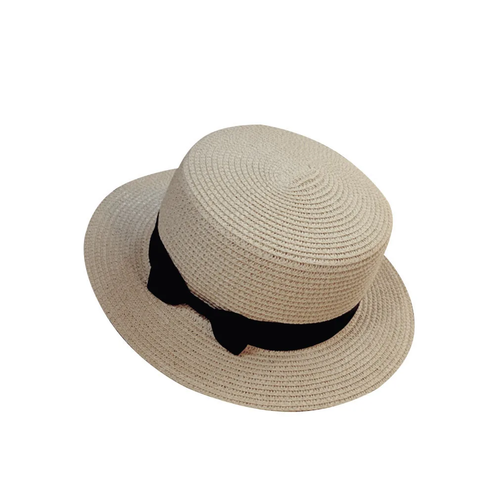 Beige Straw Sunhat Women Summer Beach Wide Brim Bow Sunscreen Outdoor Travel Hat Cap MC889 - Цвет: Beige
