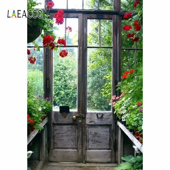 

Laeacco Spring Wooden Door Garden Green Plants Photo Background Decor Child Portrait Vinyl Photocall Photography Backdrop Studio