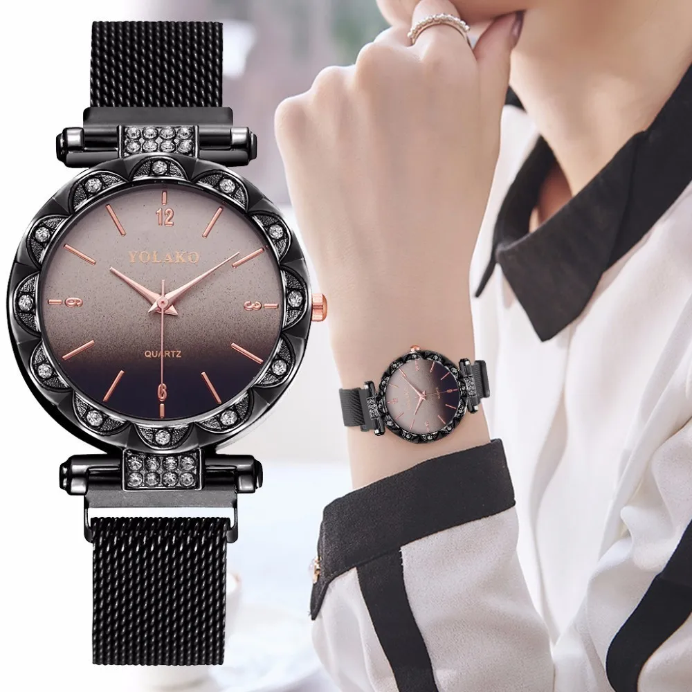 Роскошные женские часы магнит Звезда Радуга градиент цвета радуги чистая красный цифровой кварцевые повседневное часы Reloj Mujer