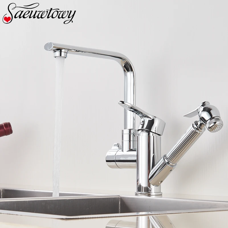 Хромированный выдвижной кухонный кран с двумя портами, вращающийся на ...