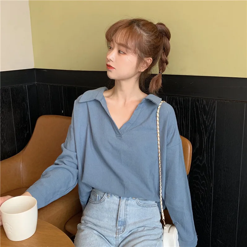 Blusas mujer de moda рубашки с длинными рукавами с кружевным бантом однотонные простые v-образные вырезы и блузки женская одежда vetement femme женские