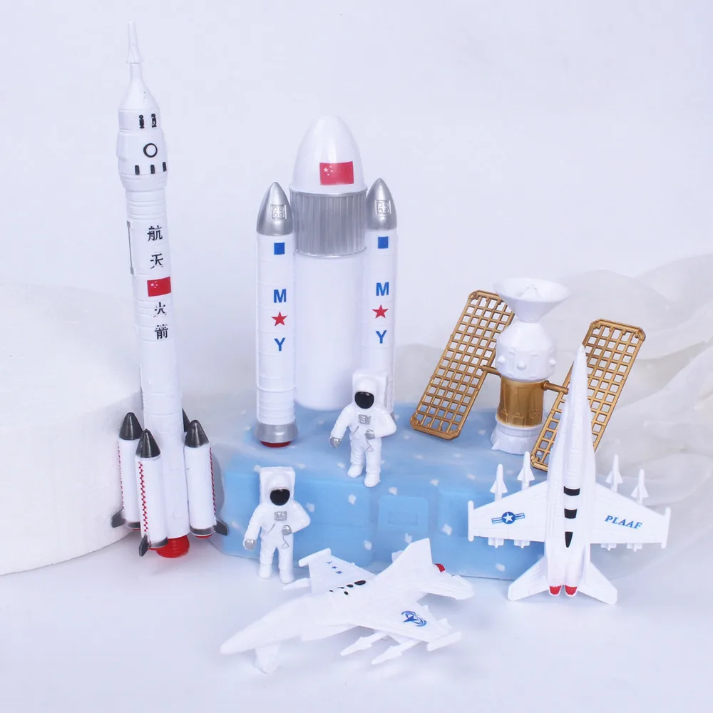 7 unids/set simular astronauta cohete espacial de figuras juguetes para niños niñas regalos de cumpleaños para los niños de 2 a 4 años