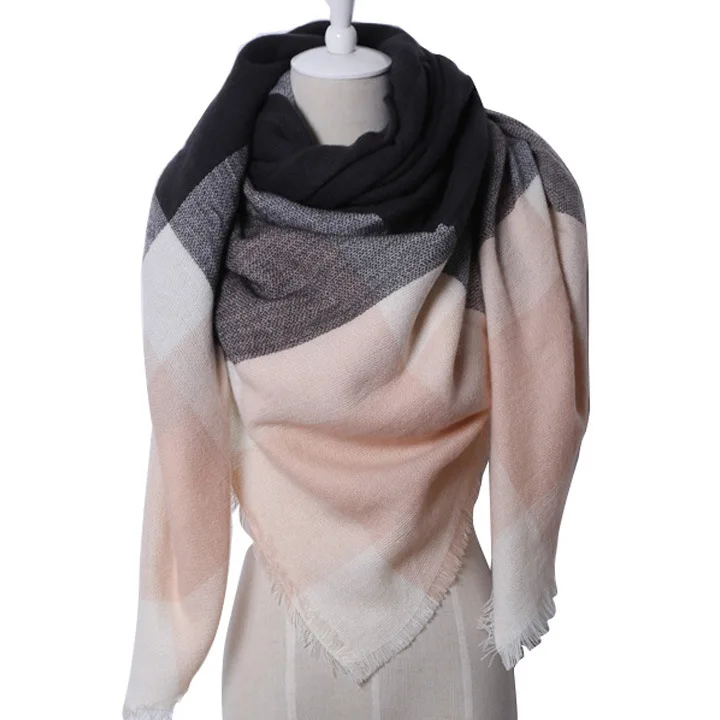 Зимний треугольный шарф для женщин, клетчатый теплый кашемировый шарф, шали и палантины, роскошная брендовая бандана для шеи, платок из пашмины