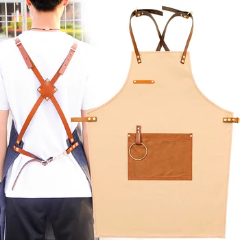 

Denim apron canvas custom logo milk tea coffee shop restaurant nail art Korean oil painting men and women overalls