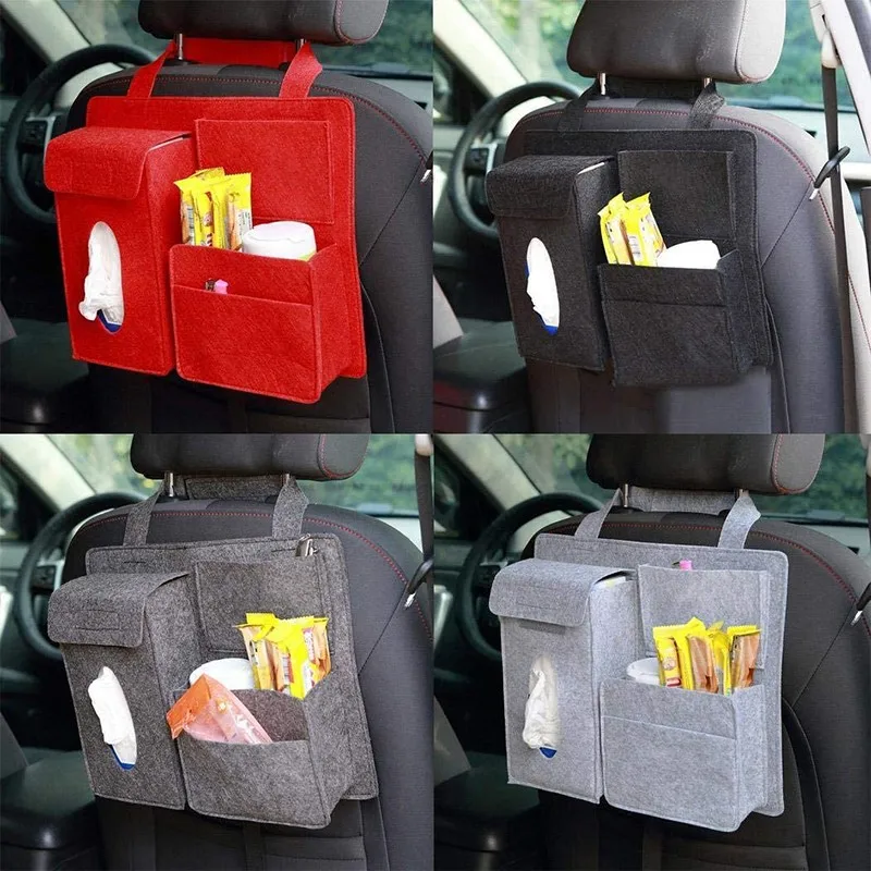 

Multi-Pocket Car Seat Back Organizer Wool Felt Storage Container Hanging Box Multifunction Vehicle Storage Bag Car-styling