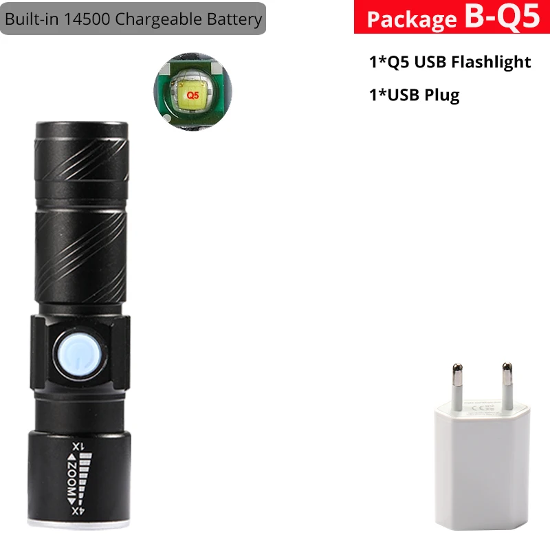 Высокая мощность батарея светодиодный светильник USB Перезаряжаемый светодиодный фонарь светильник фонарь a T6 тактический фонарик для велосипеда светильник - Испускаемый цвет: Package B