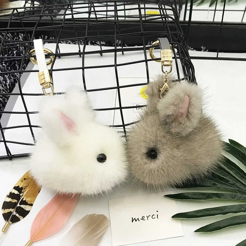 

2019 Copenhagen Imported Mink Fur Keychain Little Rabbit Fur Pendant Decoration Dead Rabbit Fur Car Key Chain Fashion Winter