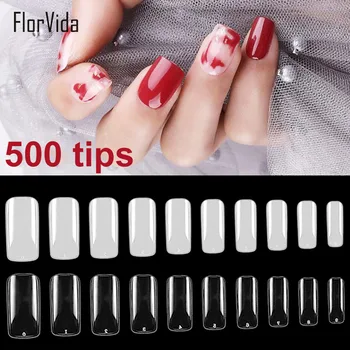 

500pcs Kit Full False Nails Acrylic Fake Nail Tips Plastic Long Natural Transparent Design for Nail Art Manicure Set