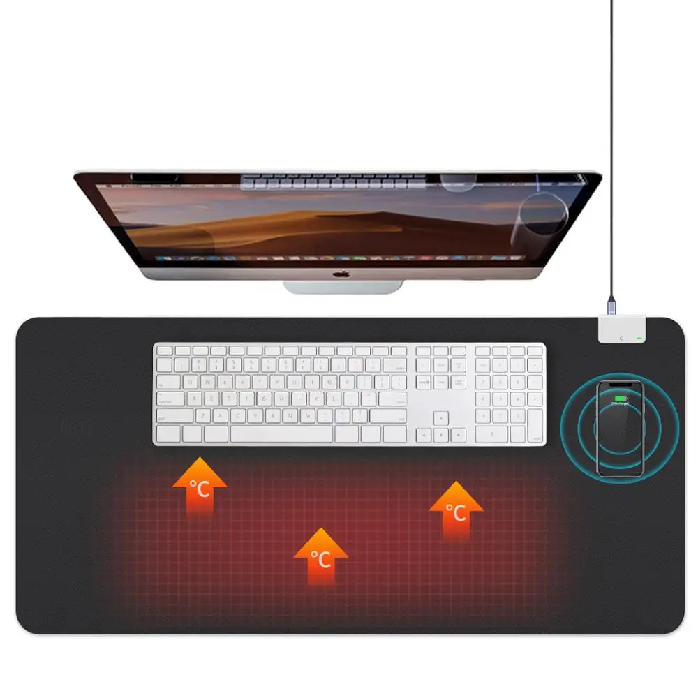 

2020 Winter New Design Desktop Pad with Heating Function, Wireless Charging Desk Mat for iPhone for Huawei, Large Mouse Pad