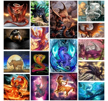 

Modern Style Animal Diy Animal Winged Dragon Sculpture Decoration Painting Square Diamond Round Diamond Painting